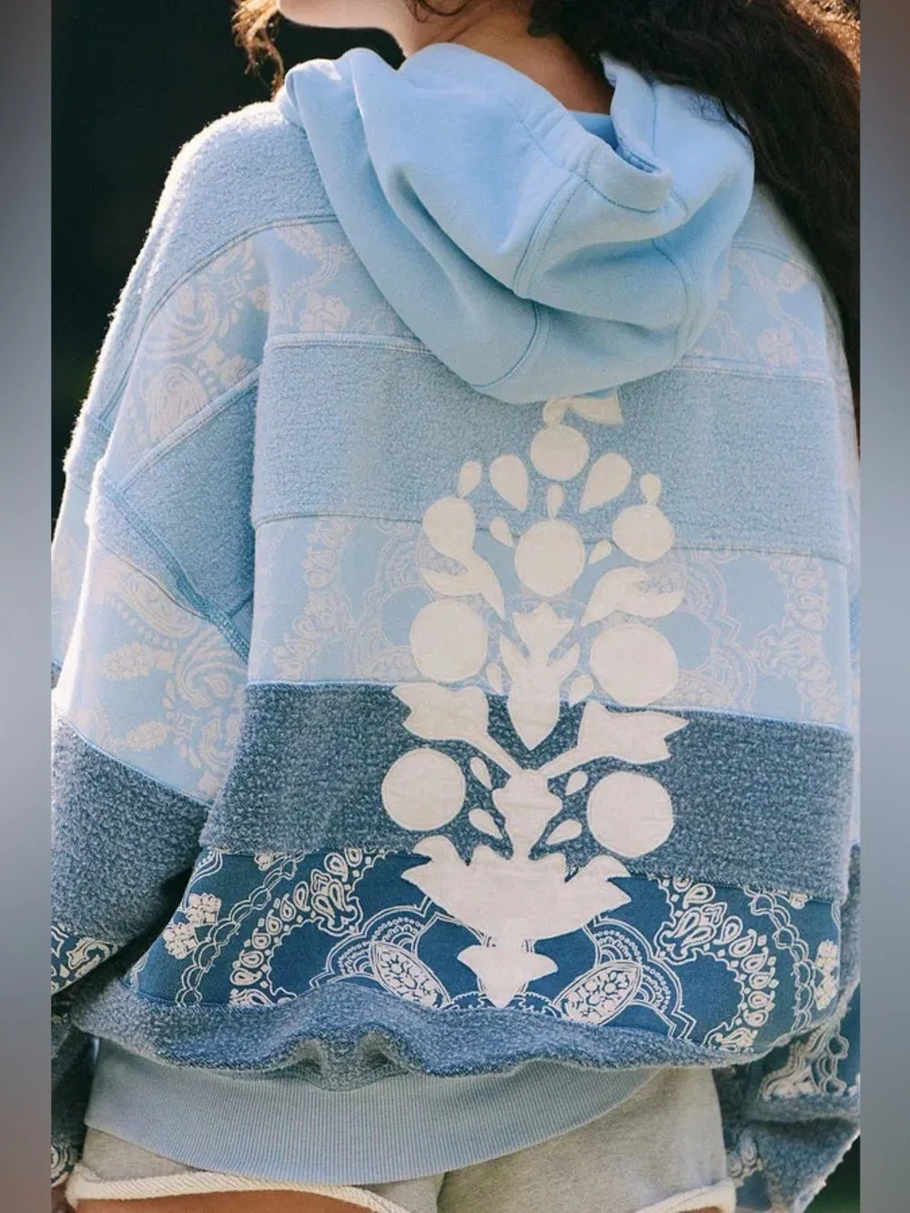 NWT FREE PEOPLE MOVEMENT Final Call Bandana Logo Hoodie | Blue Indigo Combo $168 - Picture 3 of 13